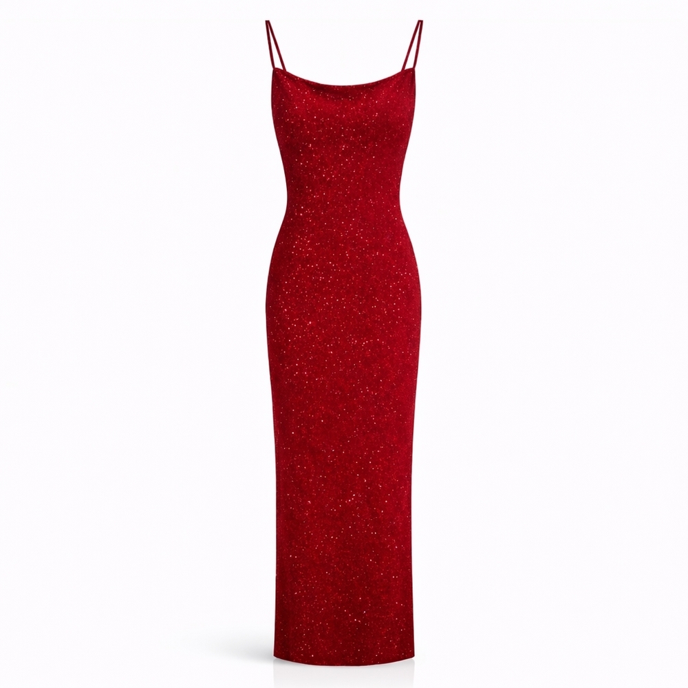 VINTAGE City Triangles Red Glitter Evening Gown – Size Small Prom - Picture 8 of 8